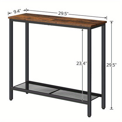 Taupe And Black, Rustic Brown And Black, 29.5 Inch Narrow Console Table, Small Entryway Table With Shelf, 2 Tier Thin Sofa Table, Side Table, Display Table For Hallway, Living Room, Bedroom