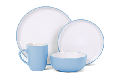 *** NEW *** Waterside 16pcs Pastel 2tone Blue Stoneware Dinner Set; 4 Dinner Plates, side Plates, Deep Bowls and Mugs
