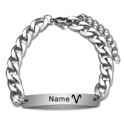 Customized Personalized 12 Constellation Symbol Bracelet, Custom Name And Constellation Symbol, Men's Bracelet, Stainless Steel Chain Hand Card Bracelet, Father's Day Gift for Dad, Husband, Lover, Handsome Gift