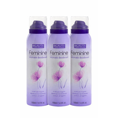 Beauty Formulas Feminine Intimate Deodorant 3-Pack 150ml – Gentle Freshness Mist for Daily Intimate Care, Long-Lasting Odour Protection & All-Day Confidence for Women