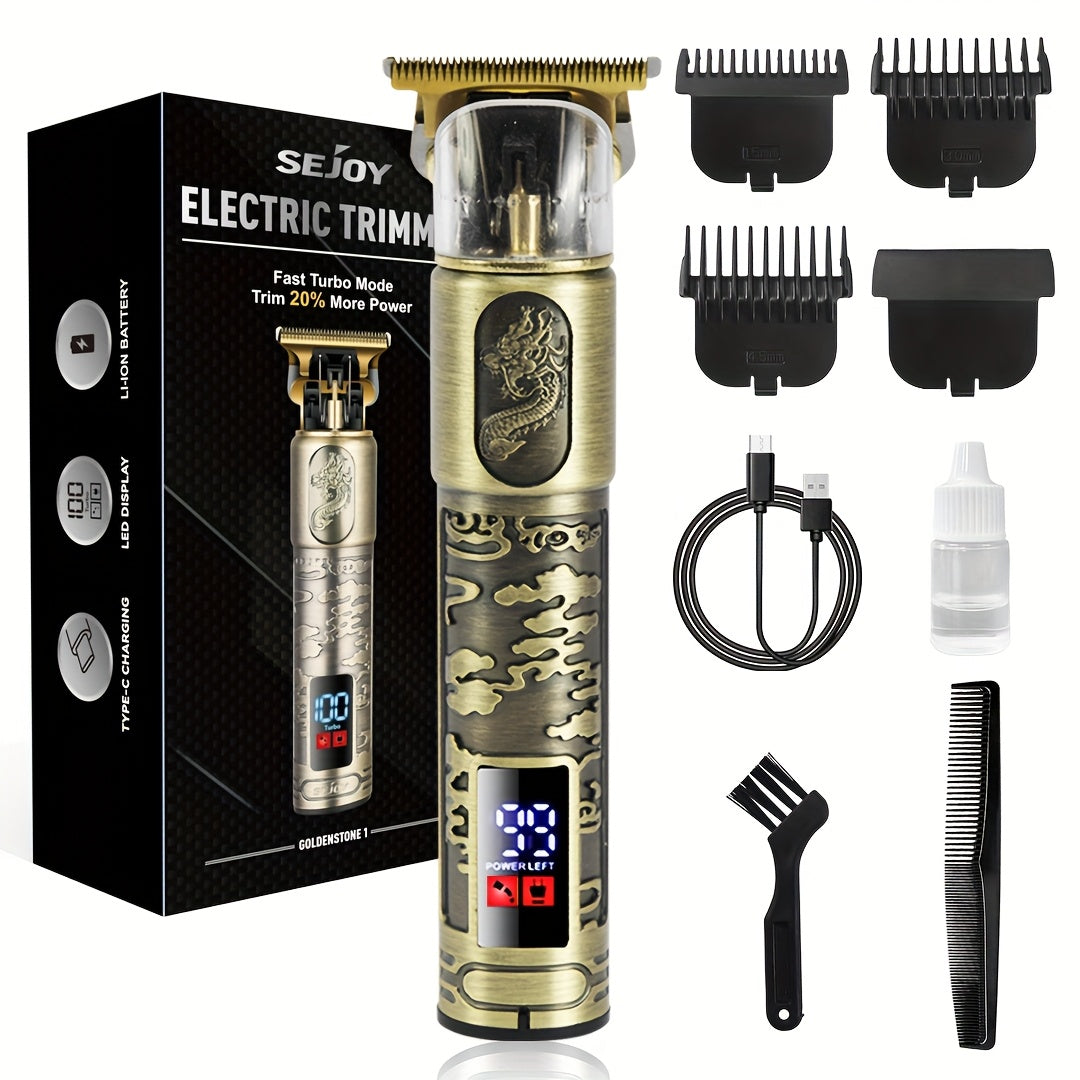 Cordless Hair Clippers with LCD Display – Zero Gap T-Blade Barber Trimmer for Men, Beard Edger & Hair Cutting Kit, Professional Grooming Gift for Him (Gold)