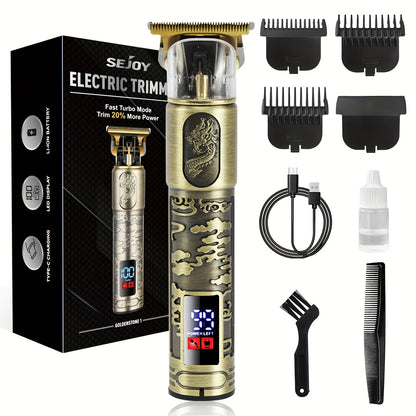 Cordless Hair Clippers with LCD Display – Zero Gap T-Blade Barber Trimmer for Men, Beard Edger & Hair Cutting Kit, Professional Grooming Gift for Him (Gold)