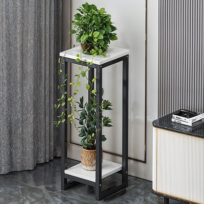 1 Pack, 2-Tier Versatile Metal Plant Stand - Space-Saving Indoor/Outdoor Multi-Layer Potted Plant Rack - Ideal Home Decoration Organizer for Living Room, Balcony, and Bedroom with Sturdy Construction and Easy Assembly - Black/White