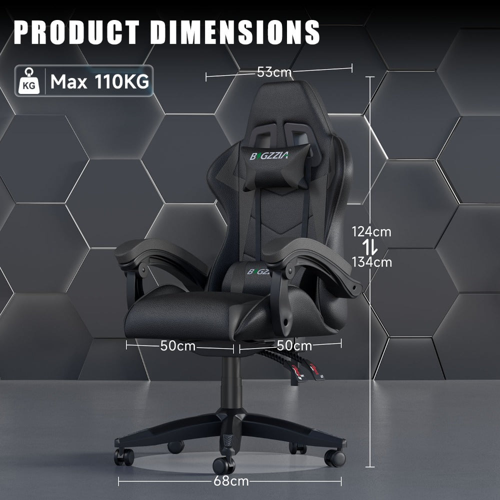 High-Back Gaming Chair with Lumbar Cushion & Headrest – Height Adjustable 90°-155° Reclining Office Computer Chair for Adults 130kg Capacity 10 Colours