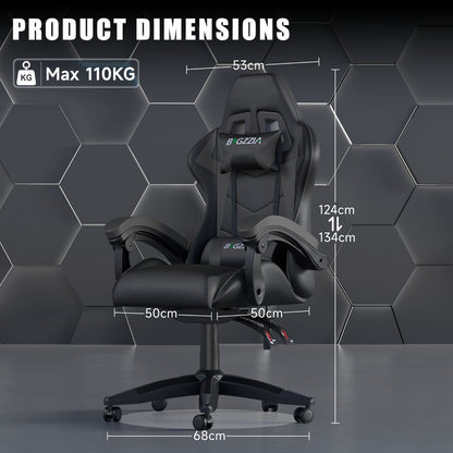 High-Back Gaming Chair with Lumbar Cushion & Headrest – Height Adjustable 90°-155° Reclining Office Computer Chair for Adults 130kg Capacity 10 Colours