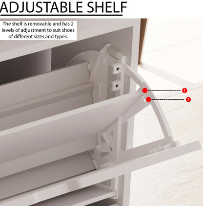 Shoe Cabinet 2-Drawer, Shoe Cabinet 2-Drawer Storage with Cut-out Handles Shoe Rack Organizer 3-4 Pairs of Shoes, Entryway Hallway Furniture