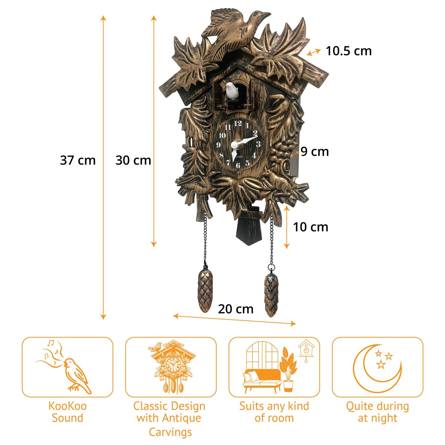 Cuckoo Clock Wall Battery Operated Pendulum – Vintage Chiming Bird Flapping Volume Adjustable – Black Forest Style Wall Clock for Living Room Office Home Décor
