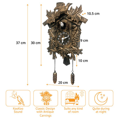 Cuckoo Clock Wall Battery Operated Pendulum – Vintage Chiming Bird Flapping Volume Adjustable – Black Forest Style Wall Clock for Living Room Office Home Décor