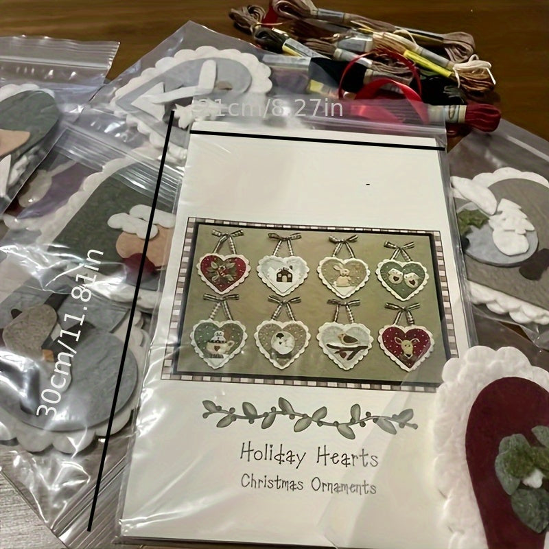 Pre-cut Felt DIY Christmas Valentine's Embroidery & Holiday Heart Decoration Craft Kit Suitable for New Year's - Beginner-Friendly Hand-Sewn Seasonal Decorations with Fabric, Pre-Cut Shapes for Adults & All-Season Crafting