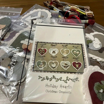 Pre-cut Felt DIY Christmas Valentine's Embroidery & Holiday Heart Decoration Craft Kit Suitable for New Year's - Beginner-Friendly Hand-Sewn Seasonal Decorations with Fabric, Pre-Cut Shapes for Adults & All-Season Crafting