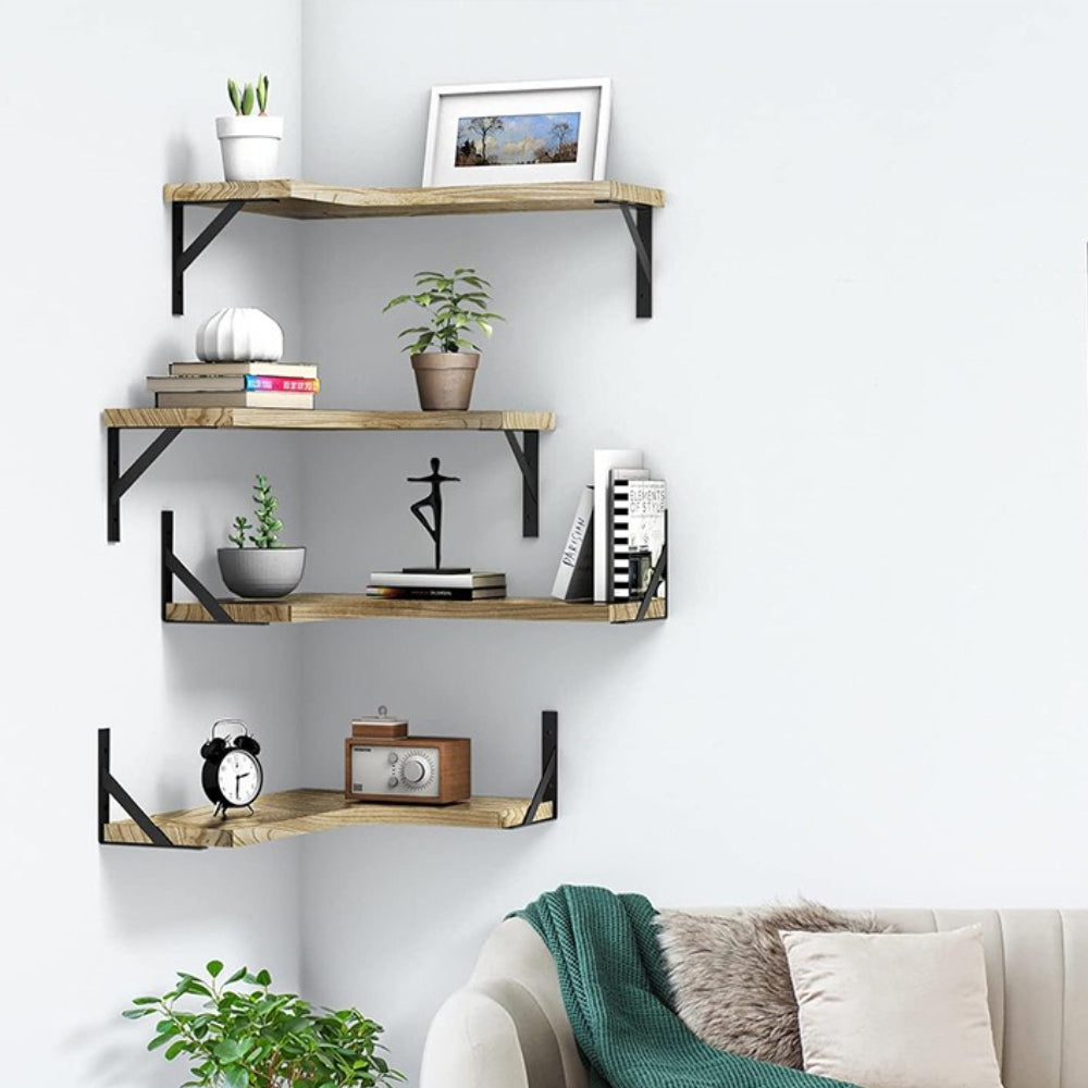 Four-Tier Corner Floating Shelves - Two Wood Finishes