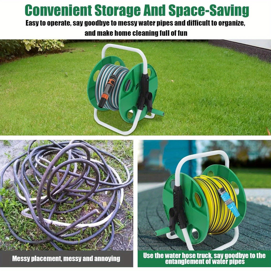 Garden Hose Reel 45m Freestanding Portable – Lightweight Anti-Twist PP Plastic Hose Pipe Reel with Crank Handle for Patio, Yard, Driveway & Garden – Foldable Space-Saving Design