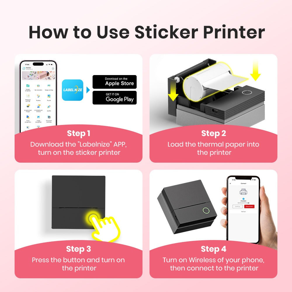 Portable Thermal Label Printer Wireless Inkless Mini Printer 203DPI Bluetooth iOS Android for Labels Stickers Home Office Study