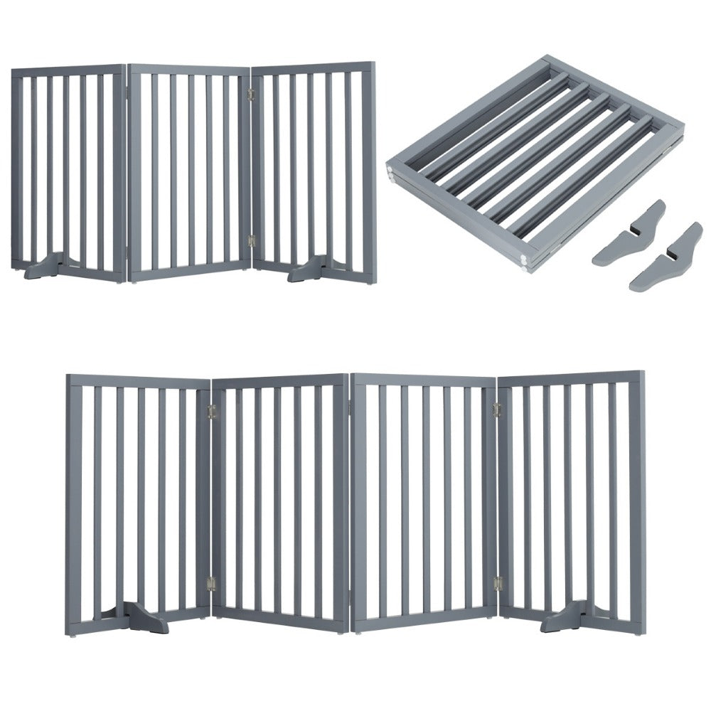 Freestanding Dog Gate Extra Tall Folding Wooden – Indoor Pet Safety Barrier with 2 Support Feet for Stairs, Doorways & Rooms, Foldable Puppy Gate for Home Use
