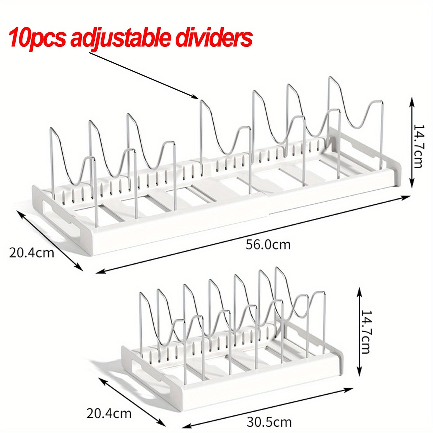 10-Tier Expandable Saucepan Pan Pot Lid Holder Kitchen Organizer Rack Storage White