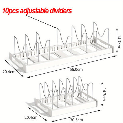 10-Tier Expandable Saucepan Pan Pot Lid Holder Kitchen Organizer Rack Storage White