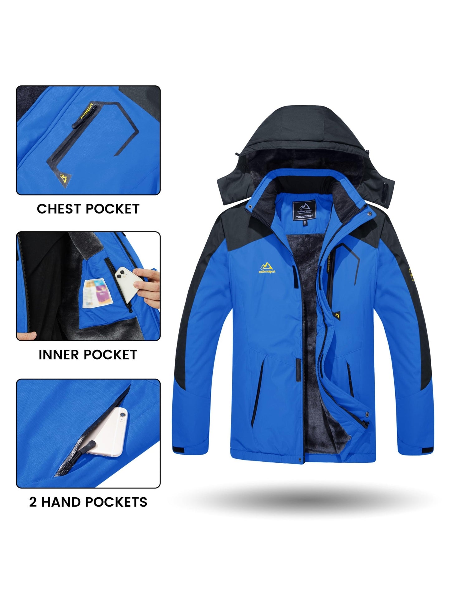 Men's Winter Warm Jackets Fleece Lined Coats Hooded Thermal Outdoor Thick Jacket Heavy Sport Hiking Jogging Camping Fishing Climbing Traveling Skiing Snowboarding Casual Parka