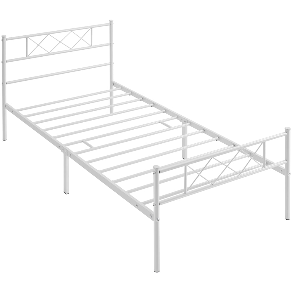 Costoffs Metal Bed Frame Metal-Framed Bed Base with Storage, Bed Foundation for Small Space, Easy Assembly Bed Foundation with Cross-design Headboard and Footboard for Bedrooms, Single/Double/king, Black/White/Pink