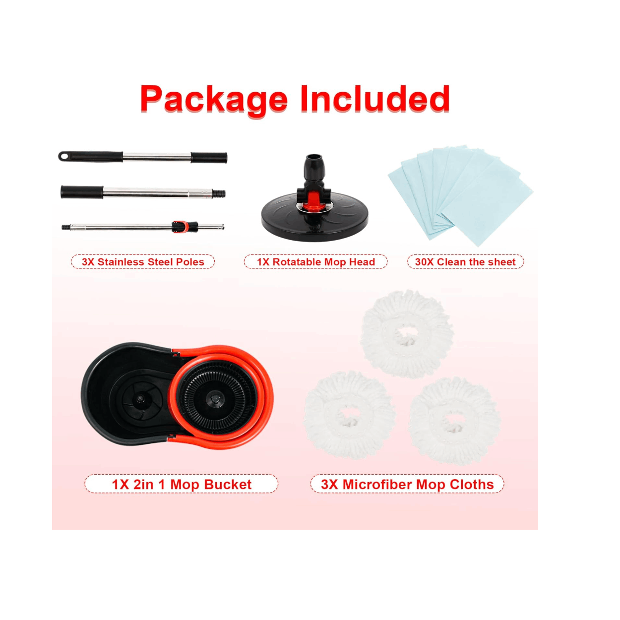 360° Spin Mop for Hard Floor – Cleaning Mop and Buckets Sets System with Easy Wring, Black 4 Reusable Microfiber Mop Heads – For Hardwood, Tile, Laminate, Vinyl Floors
