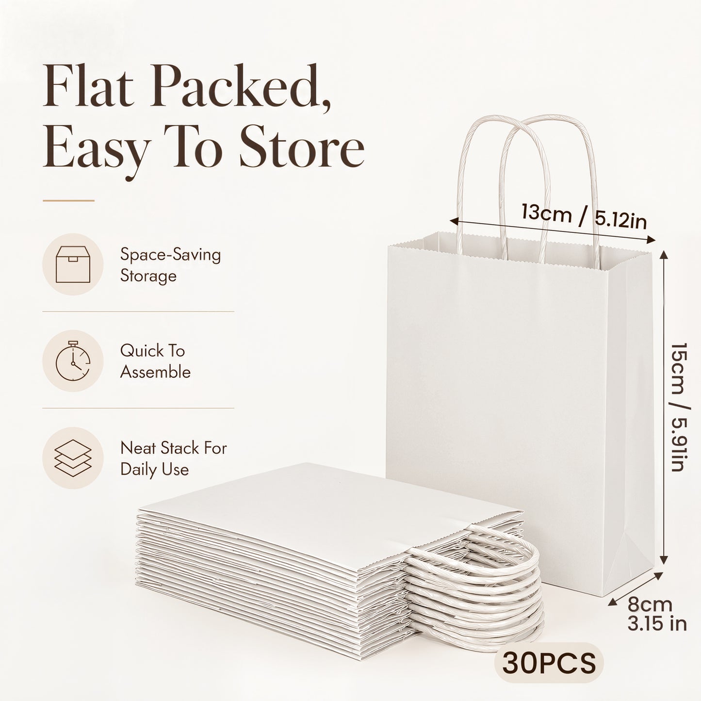 100-Pack Kraft Paper Bags with Handles – Ideal for Gift Wrapping, Parties, Holiday Celebrations & Retail Use