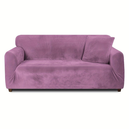 Sofa Cover Velvet Plush Thick High Stretch Elastic Fabric L Shape Sofa Slipcover Couch Cover 1 2 3 4 Seater Polyester Spandex Furniture Protector Cover Include Pillowcase for Living Room