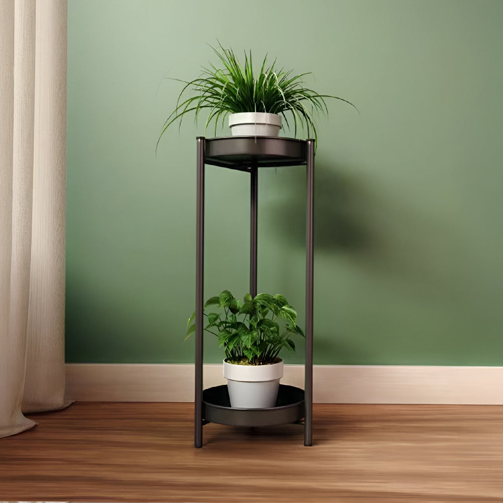 1PC Double-layer Balcony Plant Rack, Floor-standing Plant Rack - Black, Living Room Bonsai Display Rack, Iron Plant Rack, Diameter 27 * Height 60