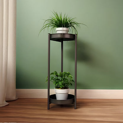 1PC Double-layer Balcony Plant Rack, Floor-standing Plant Rack - Black, Living Room Bonsai Display Rack, Iron Plant Rack, Diameter 27 * Height 60