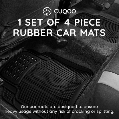 CUQOO 4pcs Universal Rubber Car Mats - Heavy Duty, Non-Slip All Weather Mats for Cars, SUVs, Trucks & Vans, Waterproof, Easy to Clean, with Deep Grooved Design for Extra Durability