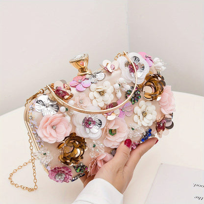 Chic Rhinestone Clutch Measuring 19.99cm X 11.0cm X 4.5cm, Featuring a Delicate Mini Flower Design, Perfect for Women'S Parties, Dinners, And Carnivals