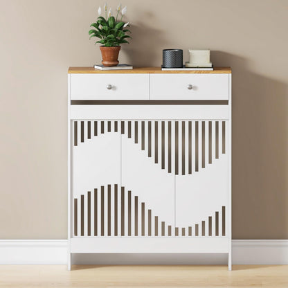 Modern White MDF Wood Radiator Cover with Drawers - Contemporary Style, Great Choice for Living Room, Bedroom, Hallway, Suitable for Placing Decorative Items and Storing Small Objects.
