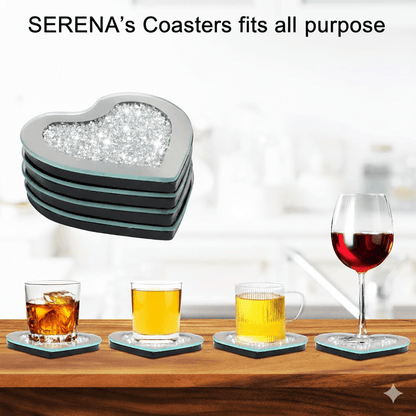 Serena's® Set of 4 Crystal Coasters – 10cm Glass Mirrored Drink Coasters with Glitter Crushed Diamond Design – Elegant Coasters for Home, Kitchen, Bar, or Table Decoration