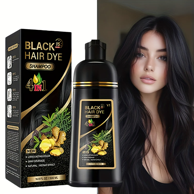 4-Color Hair Dye Shampoo (Black/Coffee/Deep Coffee/Chestnut) - Long-Lasting Gray Coverage & Natural Shine