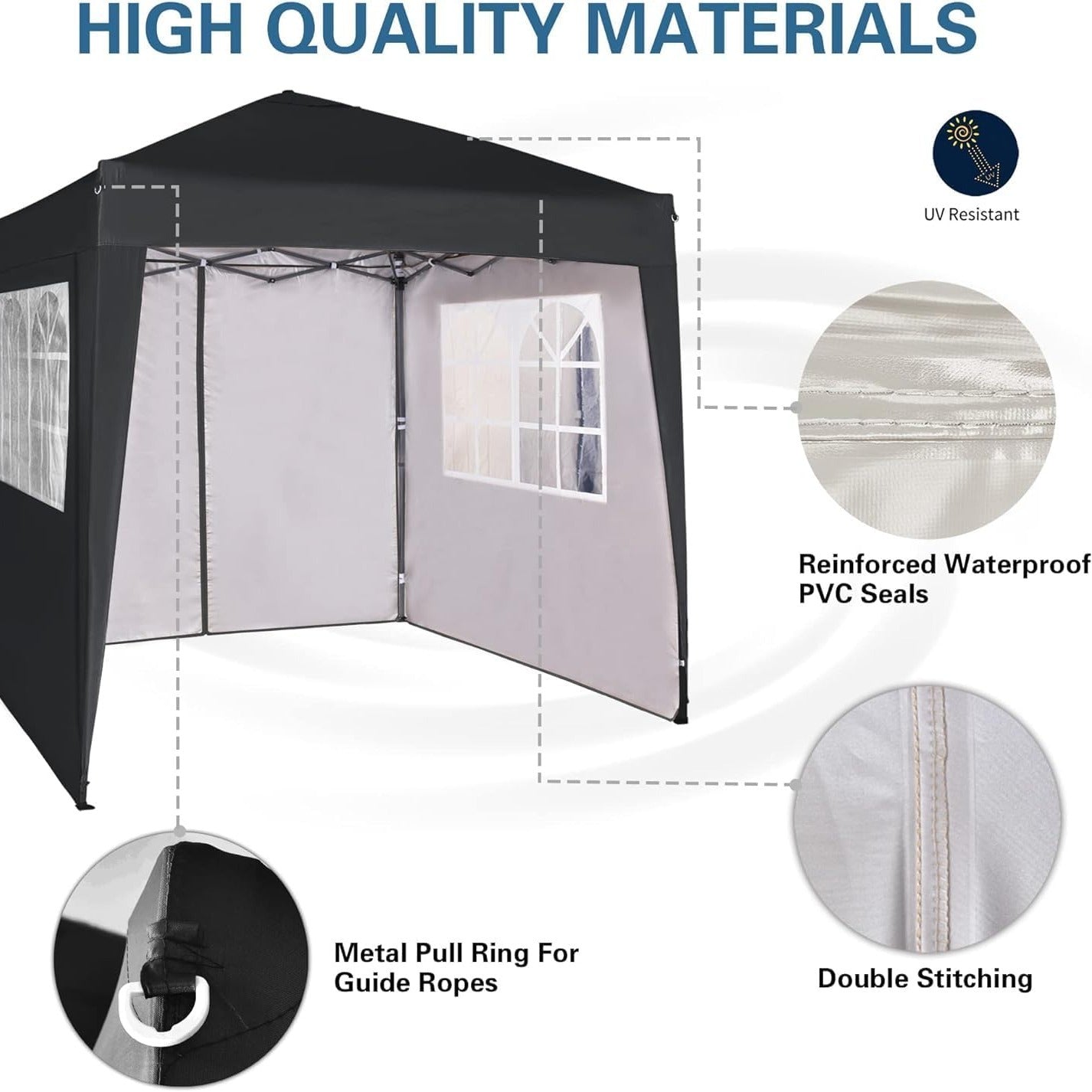 Pop-up Gazebo 2m x 2m With Sides Silver Protective Layer Waterproof Marquee Canopy