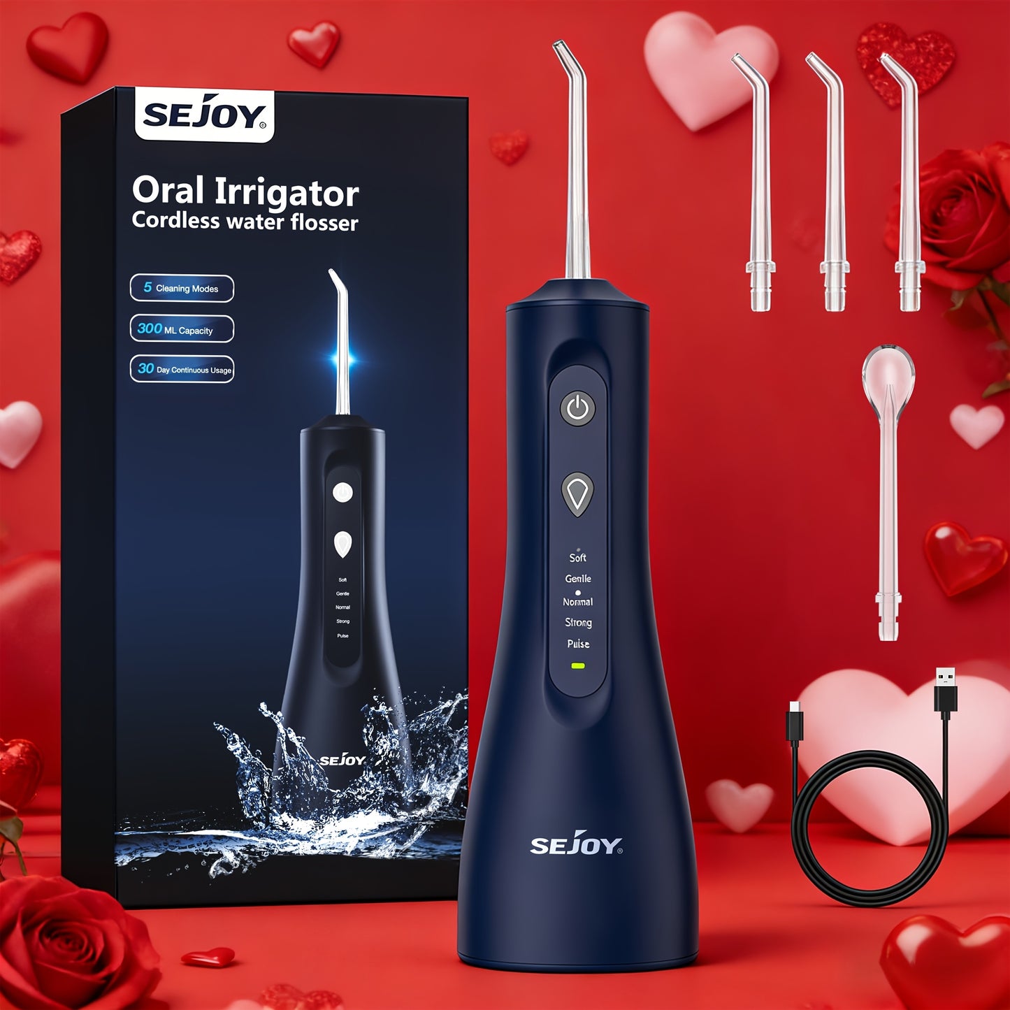 Cordless Water Flosser Portable Oral Irrigator with 4 Modes & 5 Jet Tips – Rechargeable Dental Water Flosser for Home & Travel, Teeth & Gum Cleaner for Braces & Implants