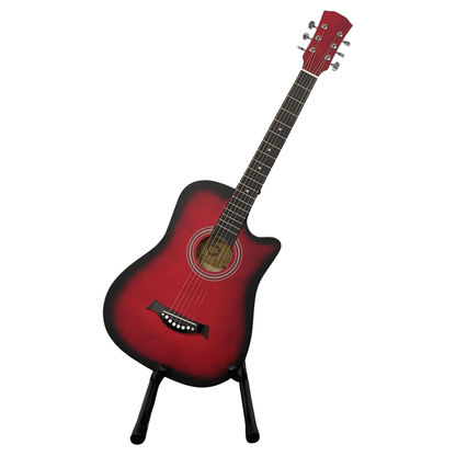 Red Acoustic Guitar For Beginners Cutaway Hardwood Finish 38" Inch Full Size Adult Matt Finish Christmas Birthday Gift