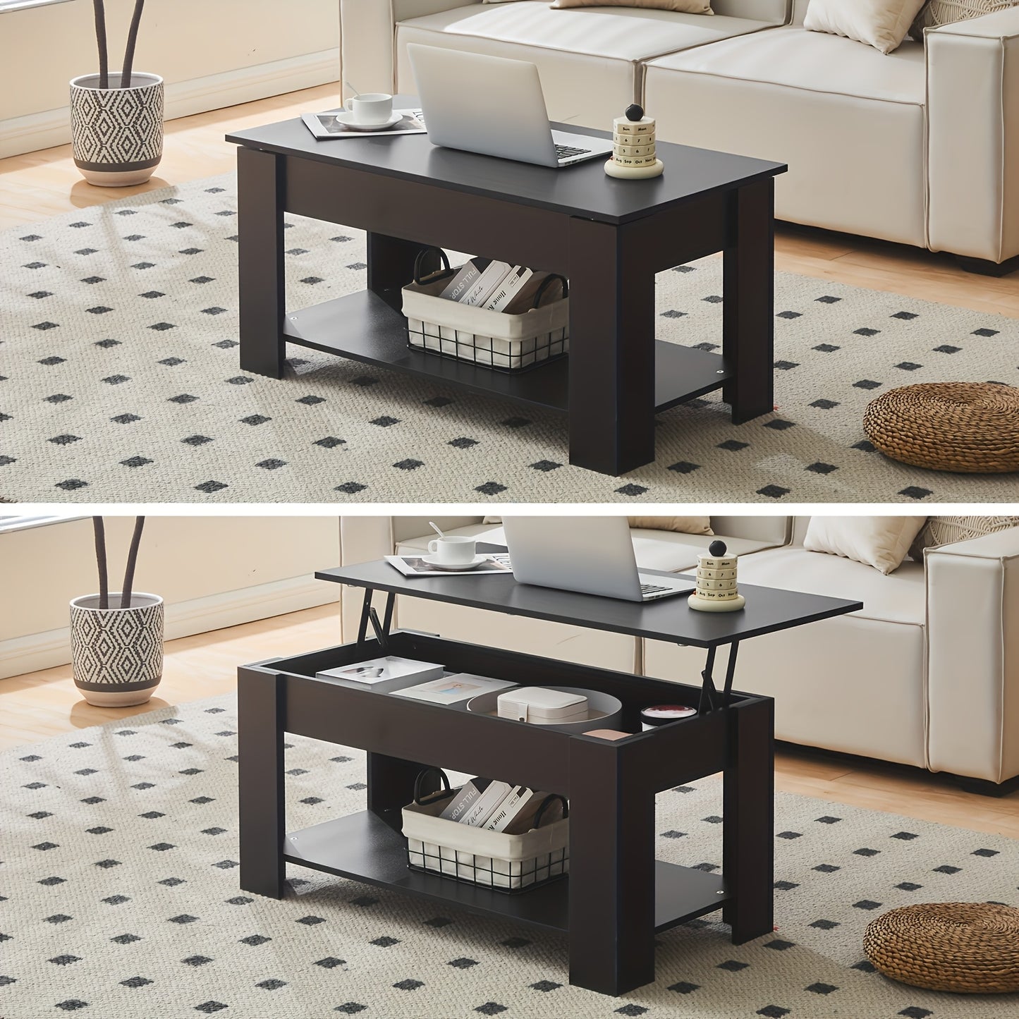 Coffee Table with a Lift-Top Design Featuring Storage, a Wooden Center Table for The Living Room with a Concealed Compartment, And a Contemporary Side Table Suitable for Both The Living Room And Bedroom