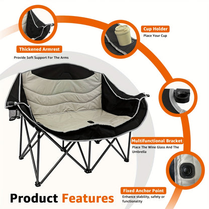 Folding Camping Loveseat for 2 People - Fully Padded Garden Sofa with 2 Cup Holders, 300kg Max Weight | Picnic/Beach/Travel