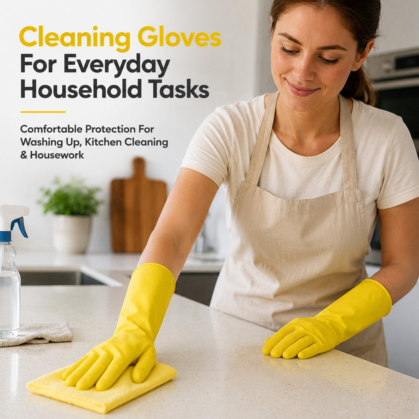 12 Pairs Medium Household Gloves | Yellow Durable Rubber Gloves for Cleaning | Waterproof Latex Washing Up Gloves with Non-Slip Grip | Comfortable Flock-Lined Gloves for Kitchen & Bathroom Use
