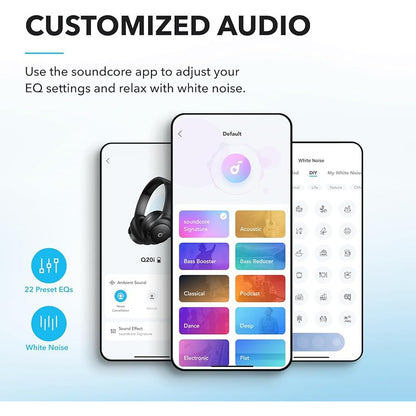 soundcore by Anker Q20i Hybrid Active Noise Cancelling Foldable Headphones, Wireless Over-Ear Bluetooth, 40H Long ANC Playtime, Hi-Res Audio, Big Bass, Customize via an App, Transparency Mode (Renewed)