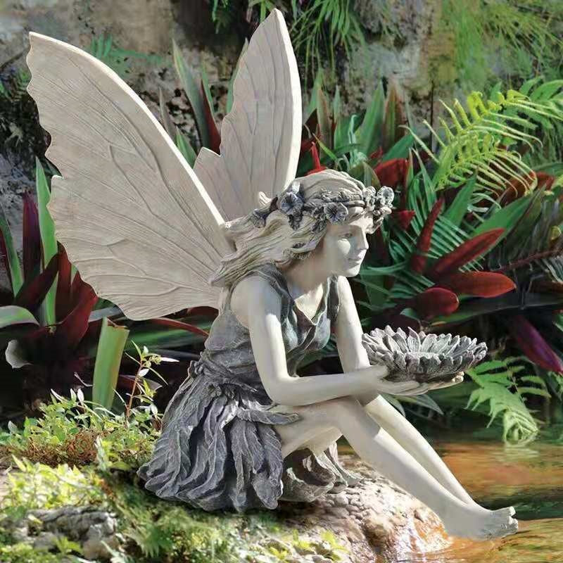 Fairy Statue Resin Ornament Realistic Figurine Sculpture Outdoor Garden Decor
