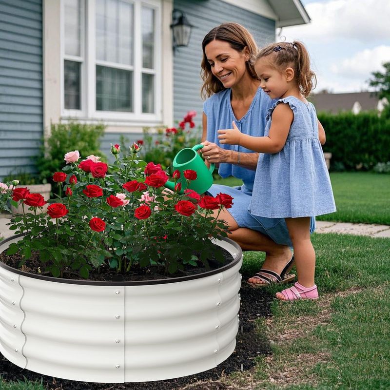 Galvanized Raised Garden Bed, Round Metal Planter Box with Open-Bottom Design, Heavy-Duty Steel Outdoor Flower Bed for Vegetables, Herbs, and Succulents, Easy Installation