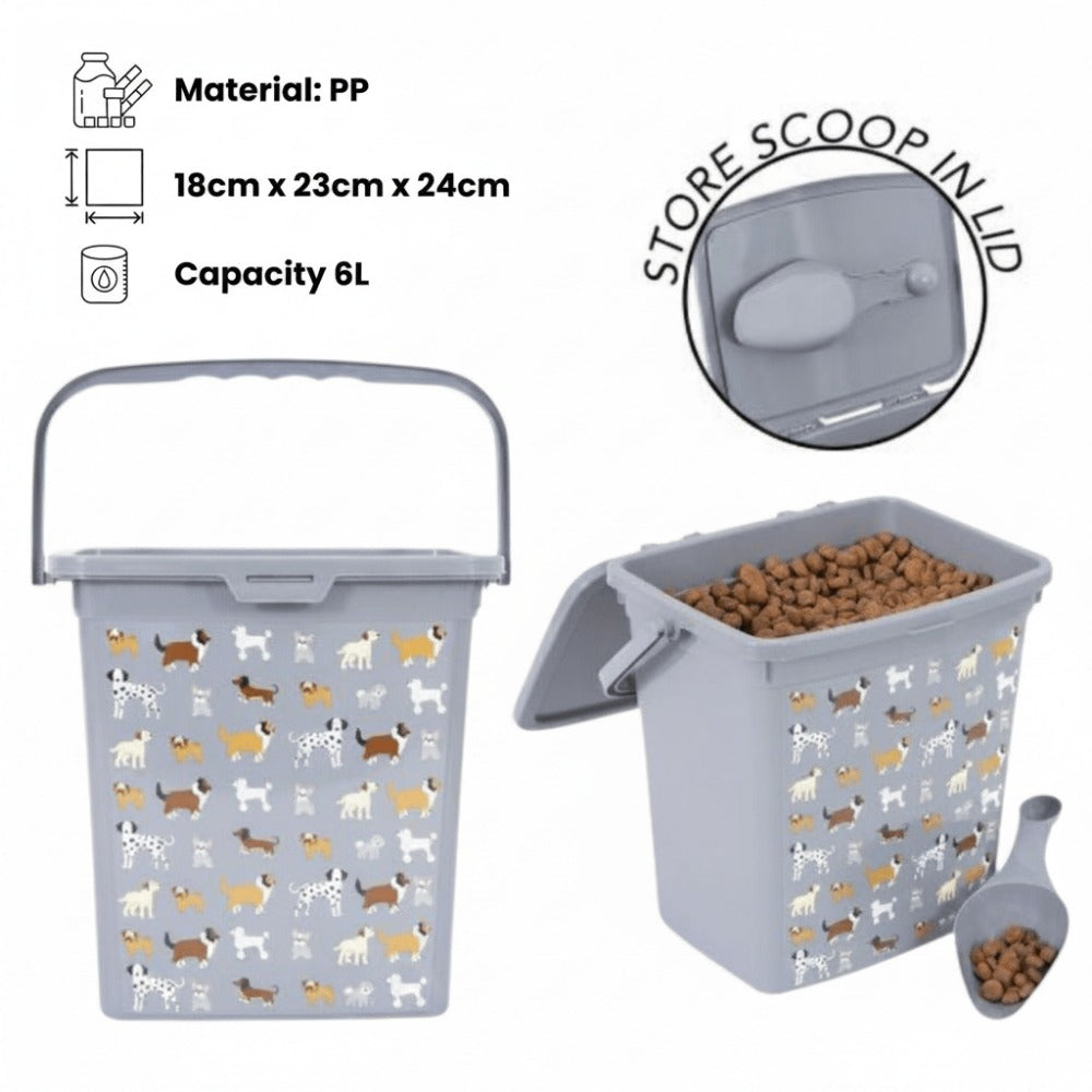 6L Pet Food Storage Container with Lid – Airtight Dry Dog & Cat Treat Box, Kitchen Organiser for Kibble & Biscuits, Compact Cupboard Canister, Pack of 1