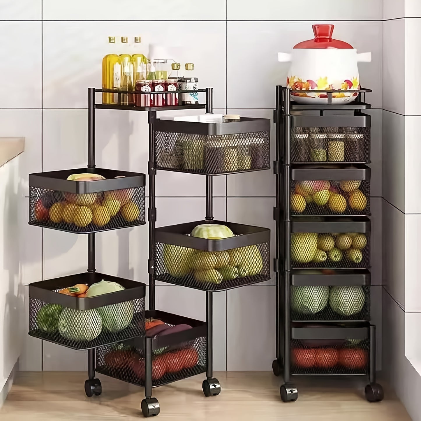 6 Tier Kitchen Rotating Storage Trolley Cart Utility Vegetable Mobile Shelf Kcsi