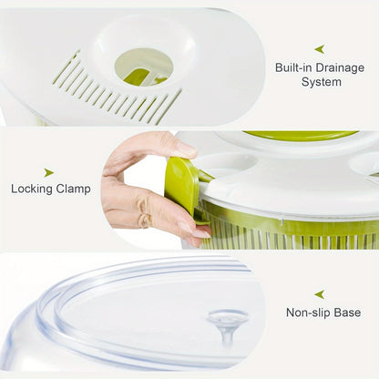 Salad Spinner 3.5 Litre Plastic Lettuce Dryer Vegetable Washer with Non-Slip Base, Dual Function Serving Bowl Strainer Easy One Hand Operation for Healthy Eating