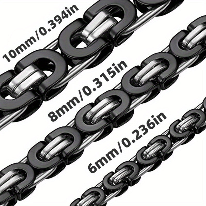 1pc Stainless Steel Black Flat Byzantine Chain Link Necklace For Men And Women, Available In 6mm, 8mm And 10mm Width And 18-28 Inches Length