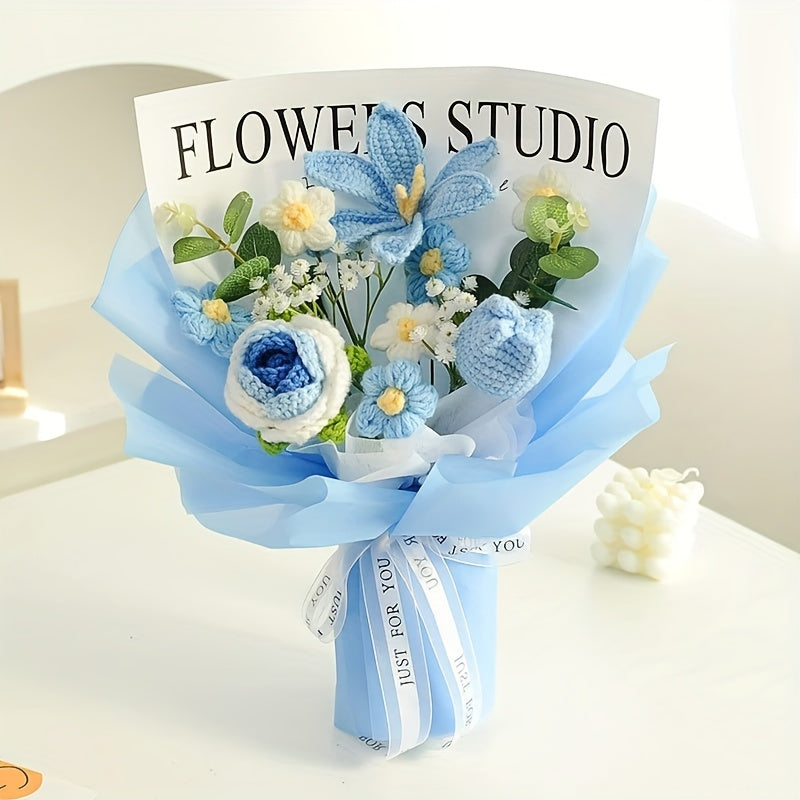 Handmade Crochet & Knitted Tulip Bouquet - Hypoallergenic Artificial Flowers Suitable for Weddings, Mothers Day, Birthday Gifts for Mom, Spring Table Decor, Handwoven Bouquets, No Container Included ( for Flower Allergies)