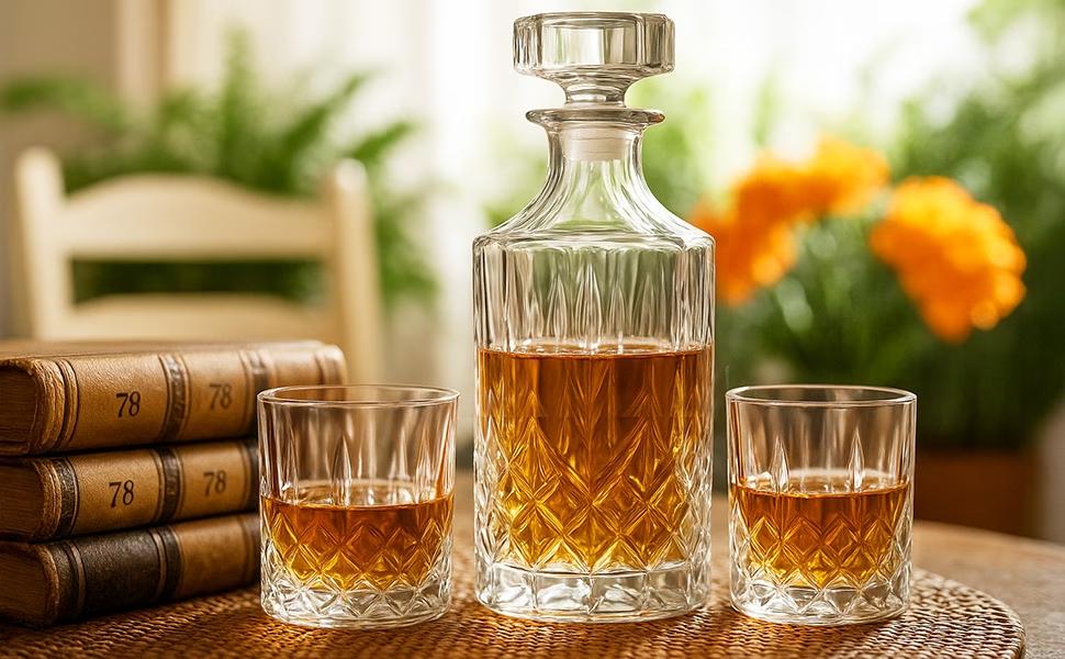 Seven-Piece Whisky Decanter Set – 1L Bottle & Six Glasses