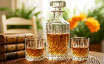 7-Piece Whisky Decanter Set, Crystal Glass Decanter with 6 Whisky Glasses, Prestigious Clear Glass Bottle (1000ml) and Elegant, Stylish Glasses (210ml) – Perfect Gifts for Anniversary and Birthday Celebrations