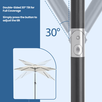 3 m Garden Parasol Umbrella, UPF 50+, Sun Shade, 30° Tilt in 2 Directions, 180 g/m²，Crank Handle for Opening and Closing, for Outdoor Gardens Pool Balcony Patio, Base Not Included, Beige,Grey