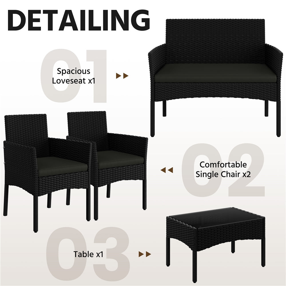 Costoffs Set of 4 Reception Set Outdoor, Garden Table & Sofa Set, Conversation Furniture Set with 2-Seat Sofa, 2 Single Sofa and 1 Coffee Table